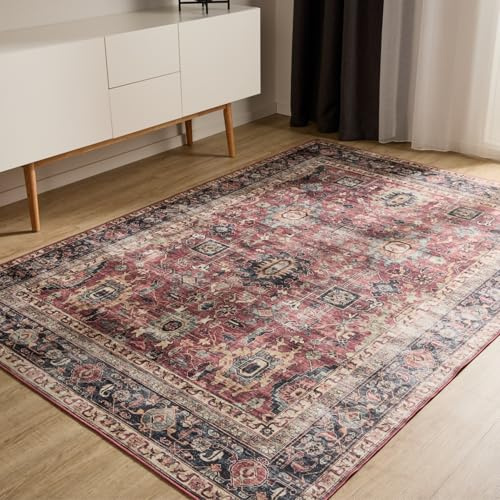 benuta Basic Waschbarer Teppich George - Multicolor 60x120 cm - Kunstfaser - Rechteckig & im Style: Vintage, Elegant, Retro - Pflegeleicht für Wohnzimmer Schlafzimmer