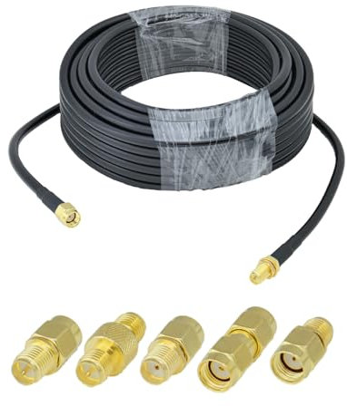 ACONRFTOL RP-SMA-Verlängerungskabel Stecker Buchse 10M RG58 Koaxialkabel mit 5Stück RP SMA Adapter 50ohms WiFi Antenne Verlängerungs Geringer Verlust für Sicherheit IP Kamera Wireless Netzwerkkarte