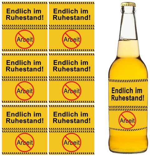 6X selbstklebenden Flaschenetiketten zur Rente Endlich im Ruhestand Bierflasche Weinflaschen Aufkleber Geschenke für Rentner Party Rente Renteneintritt Pension