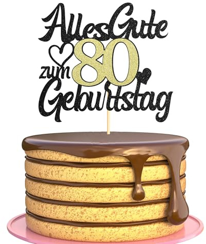 Sumerk Tortenaufsatz zum 80. Geburtstag Schwarz Goldener Glitzer Tortendekoration zum 80. Geburtstag Party Dekoration – 1 Stück