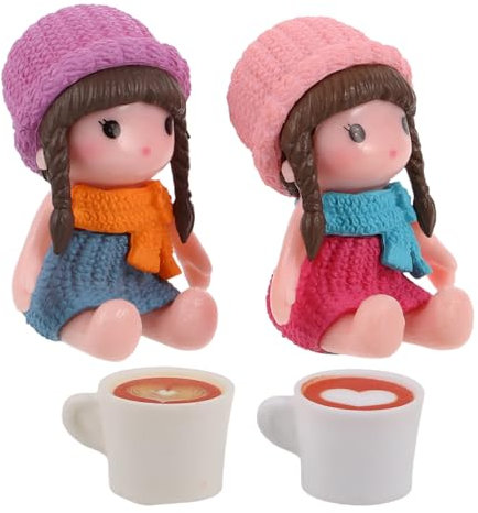 IMIKEYA 4 Stück Miniatur-Puppenornamente Puppen Set Puppen Puppenhaus Accessoires Kawaii Puppen Kunsthandwerk Miniaturen deko Kaffeetassenanhänger Mini-Essen und Getränke Harz