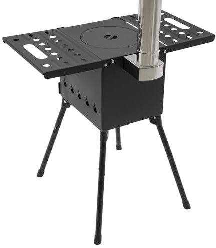 Estufa de tienda de campaña con tubo, chimenea plegable de camping para exteriores, portátil, rango de altura ajustable, 36-56 cm, para pesca, camping, caza y pícnics, color negro