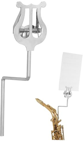 Saxophon Notenständer 1 Stück, Tragbar für Marschmusik und Proben | Eisen mit Galvanikoberfläche, Silber, Federstruktur, für Notenkarten und Partituren, Kompakt