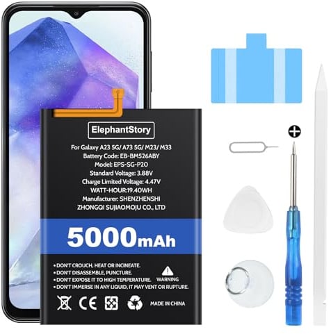 Elephantstory Akku für Samsung Galaxy A23/A73(5G)/ M23/M33/M53 | Leistungsrückgewinnung, Austauschaufschub, Einfacher Selbsttausch, Hoher Kapazität Erzatzakku mit Reparaturwerkzeugen