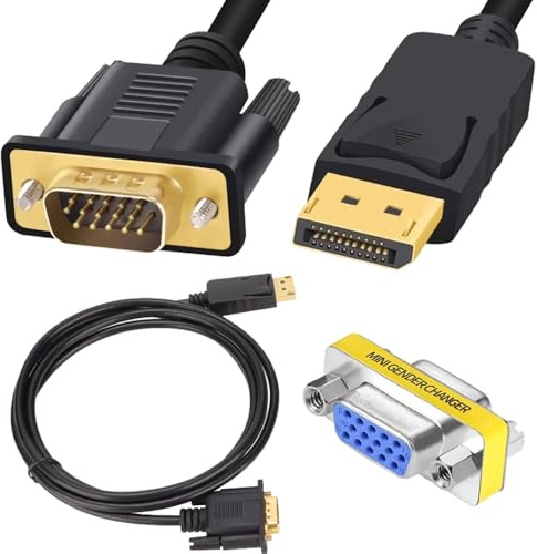 HAAMNING7 Cable Displayport a VGA de 3 pies, cable adaptador convertidor Displayport macho a VGA macho, cable DP a VGA conecta el puerto DP, con adaptador VGA hembra a hembra