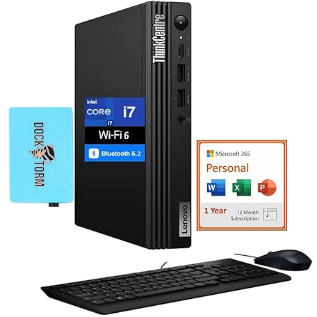 Lenovo ThinkCentre M70q Business Desktop (Intel i7-14700T, 64GB DDR5, 8TB PCIe SSD, Intel UHD 770, Win 11 Pro) w/MS 365 Personal, DKZ USB Port Expander