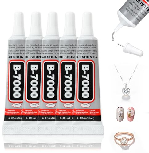 B7000 Glue 5PCS Multi-Purpose Craft Glue for Jewelry Making 15ml/0.5oz (5 Pack) B-7000 Multi-Function Repair Glues for Rhinestones Crafts, Metal, Fabric, Leather, Wood, Plastic