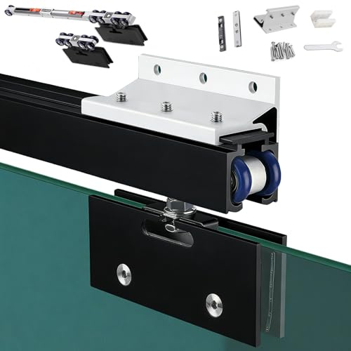 rail porte coulissante Système de Rails pour Portes Coulissantes en Verre à Fermeture Douce, Rail à 8 Roulettes, Kit de Rail Simple Recoupable, Installation Facile(Black,2.7m/8.9ft)
