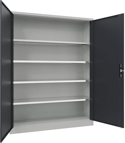 eurokraft | Stahlschrank mit Flügeltüren | 4 Fachböden | Breite 1500 mm | HxBxT 1950 x 1500 x 400 mm | AnthrazitGrau
