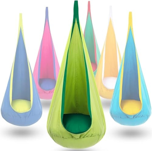 Hanging Hammock Pod Swing Seat with Inflatable Cushion, Load Capacity up to 80 kg, Green