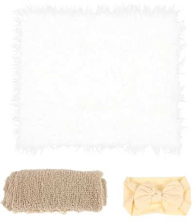ULTECHNOVO Newborn Photography Swaddle Set 3pcs White Polyacrylic Fiber Wrap Blanket and Headband for Boys, Soft Chic Photo Props for Newborn Photography