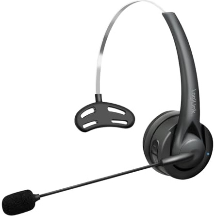 Logilink kabelloses Mono-Headset (Links/rechts tragbar), Flexibles Mikrofon, BT Version 6.0, USB-C, bis 10 h Gesprächsdauer, 10 m Reichweite