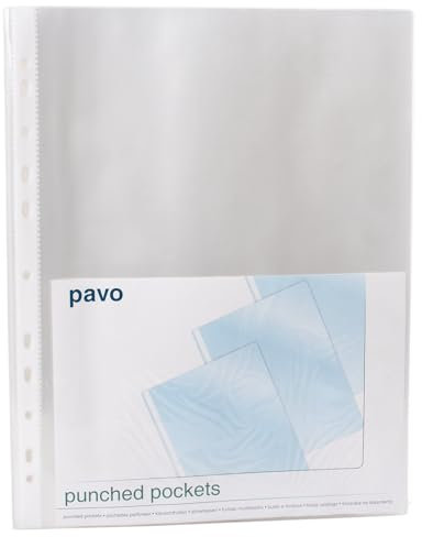 Pavo Premium Prospekthuellen/Klarsichthüllen - DIN A4, Oben Offen, 11 Fach Lochung, Dokumentenecht, PP, Genarbt, 100-er Pack, 80 mic