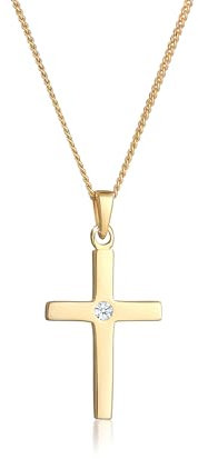 Elli DIAMONDS Halskette Damen Kreuz Anhänger Schlicht mit Diamant (0.02 ct.) in 585 Gelbgold