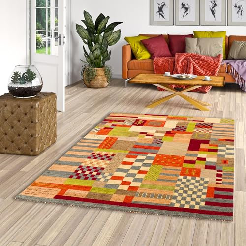 Theko Natur Teppich Indo Gabbeh Esta Bunt Felder in 6 Größen