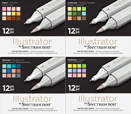 Spectrum Noir Illustrator Twin End Artist Craft Pen Set - All 4 Packs