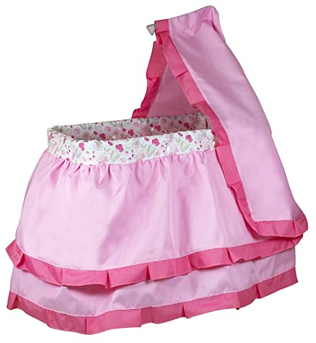 Lissi: Deluxe Canopy Doll Bed - Pink & Floral - Sleep Accessory for Dolls Up to 18, Tiered Bed Linens, Smooth-Rolling Wheels, Roleplay Toy, Kids 3+