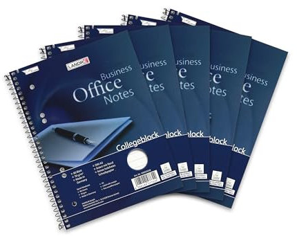 Landré Collegeblock A5 liniert, 80 Blatt, gelocht, 5 Stück