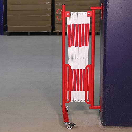 Crash Stop 70-10 W pulverbeschichteter Stahl, erweiterbare Barriere mit Wandbefestigung und Rollen, TÜV-zertifiziert, rot/weiß, 25 mm x 4 mm, 3600 mm Länge, 1050 mm Breite
