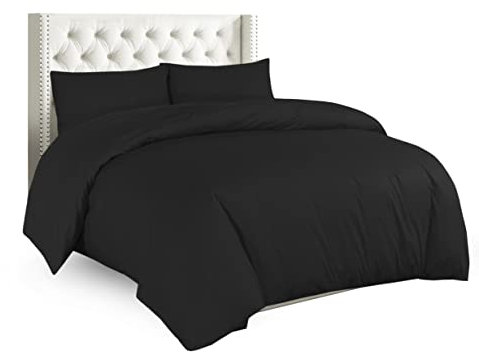 Sapphire Collection Plain Duvet Cover With Pillow Cases Non Iron Percale Quilt Cover Bedding Bedroom Set (Double, Black)