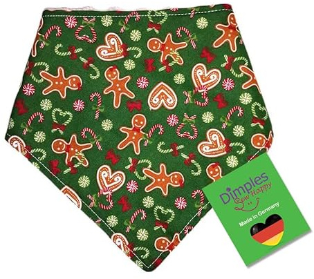 Dimples Hundehalstuch - Weihnachten Lebkuchen Männchen - Halstuch, Bandana, Dreieckstuch für Hunde Welpen und Katzen - Tier Handgemachtes Accessoire 25cm