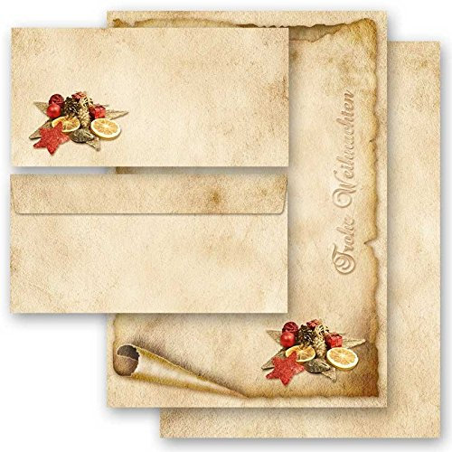 20-tlg. Briefpapier Komplett-Set ALTES WEIHNACHTSPAPIER 10 Blatt Briefpapier + 10 passende Briefumschläge DIN LANG ohne Fenster