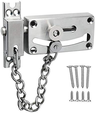 YUOIP® Acero inoxidable Slide Bolt latch puerta cerraduras seguridad antirrobo de bloqueo de puerta con cadena y cierre de resorte