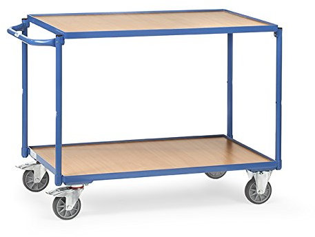 Fetra - Tischwagen 1000 x 600 mm mit 2 Lädeflächen aus Holzwerkstoffplatte - Stahlrohrkonstruktion blau pulverbeschichtet