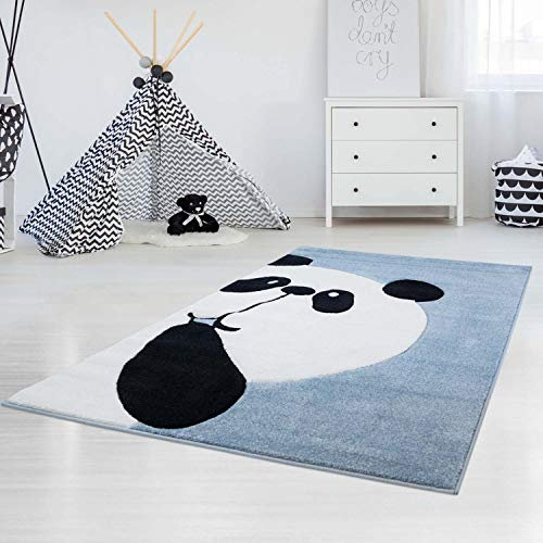 carpet city Kinderteppich Flachflor Bueno Panda-Bär in Blau mit Konturenschnitt für Kinderzimmer; Größe: 120x170 cm, bueno-1389-blue-120x170
