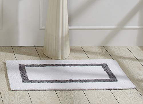 Better Trends Badematten aus 100% Baumwolle, Hotel-Kollektion, weiß und grau, getuftet, wendbar, saugfähig, maschinenwaschbar, Badematten für Badewannen, Regenduschen und unter dem Waschbecken, 53,3