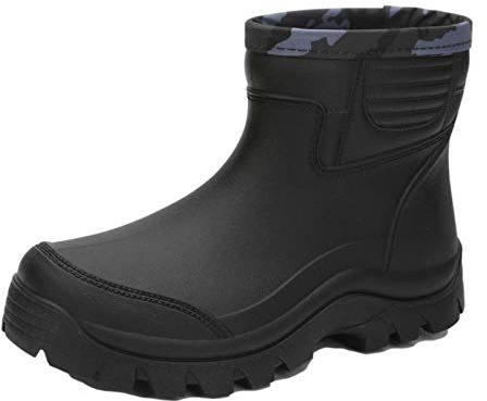 Enelauge Men's Deck Boots Waterproof Ankle Rain Outdoor Rubber Gardening Fishing Boating Camping Sailing Booties Chelsea Boots Black 40-250mm-7.5US