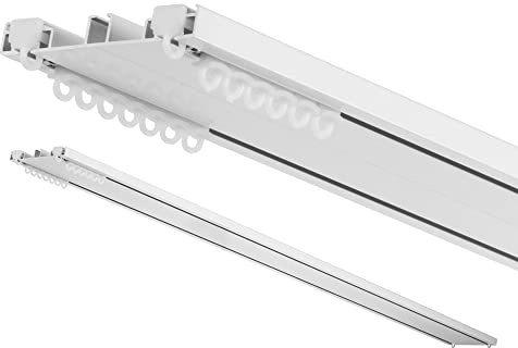 Binario doppio per tende e sopratende arricciare - installazione a soffitto - movimento tenda manuale (no corda) - in alluminio dim. 9X1 cm, completo per l’installazione (CM 240)
