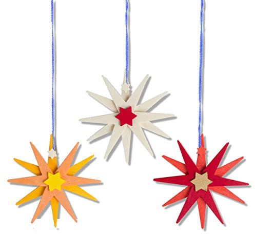 Graupner Holzminiaturen® | Christbaumschmuck 'Weihnachtssterne' 3er Set aus Holz | Original Erzgebirgische Holzkunst® | Hochwertige Handarbeit | besondere Geschenkidee | weiß, rot, Bordeaux