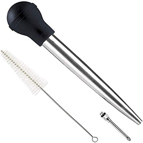 Stainless Steel Turkey Baster Syringe, Flavor Injector Needle,with Cleaning Brush- Easy to Clean, Rubber Bulb