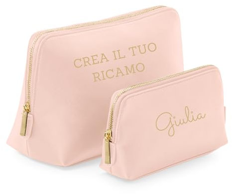 MAYRA Pochette, Beauty Case Personalizzabile in Eco Pelle | Trousse Trucchi, Borsello da Viaggio | Personalizzato con Ricamo Iniziali, Nome | Per Ragazza, Donna, Uomo | Made in Italy (Large, Rosa)