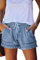 HVEPUO - Pantaloni corti, da donna, in cotone, lino, con elastico, A-blu, XXL