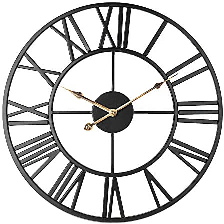 Taodyans Vintage Silent Wall Clock, 40 cm Skeleton Metal Clock for Living Room Kitchen Cafe Hotel Office Home Decor (Black+Gold Hand)