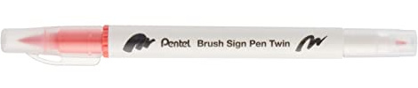 Pentel SESW30C-T135E Brush Sign Pen Twin, Fibre Tip Pen with Two Flexible Tips, Water-Based Ink, Coral, Pack of 1