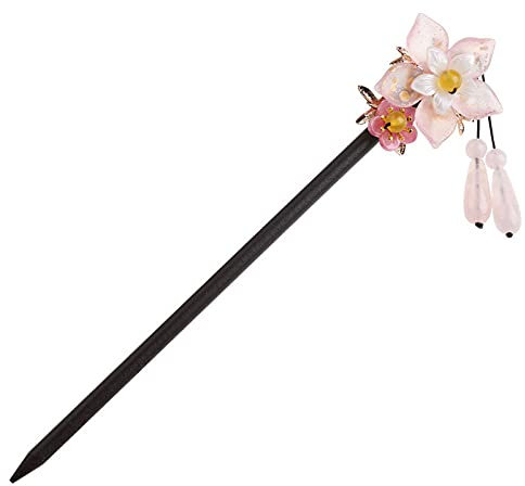 LCDIUDIU Haarstäbchen,Holz Hair Stick Haarnadel Retro Chinesische Traditionelle Gabeln Rosa Glasur Orchidee Blume Rosa Kristallperlen Quaste Exquisite Schmuck Accessoires Für Frauen Langes Haar Z