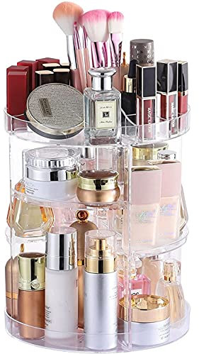Cq acrylic 360 Grad drehbarer Make-up-Organizer für Badezimmer, 4 Etagen, verstellbar, drehbar, Kosmetik-Aufbewahrungskoffer und Make-up-Halter, Vitrinen, transparent