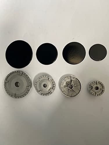 SET 4 bruciatori + 4 piattelli in ghisa smaltati lisci (no originali adattabili di altissima qualità) BN IK 8 COMPATIBILI CON varie marche e modelli ATTUALI E DATATI
