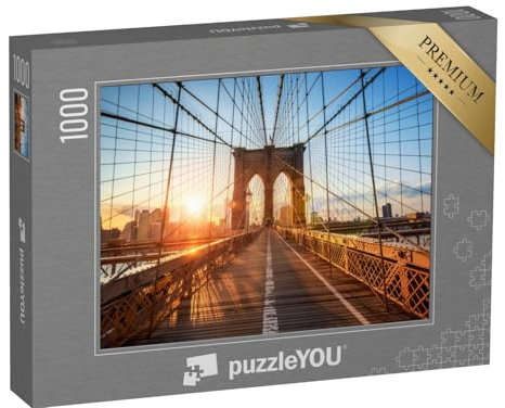 puzzleYOU: Puzzle 1000 Teile „Abend auf der Brooklyn Bridge, New York City, USA“ – aus der Puzzle-Kollektion USA, Amerika, Brücken, Sonnenaufgang, Brücken & Brunnen