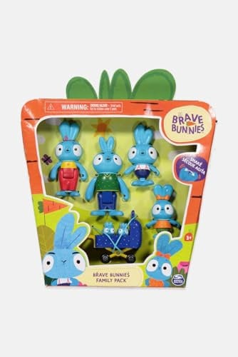 Brave Bunnies Family 5er Pack mit Actionfiguren der Hasenfamilie (Ma, Pa, Bop, Boo und die Babies im Kinderwagen), Spielzeug für Jungen und Mädchen ab 3 Jahren