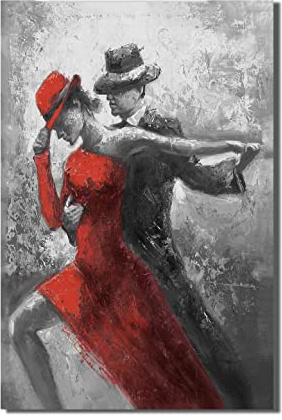 ARMART Schwarz-weiße Wandkunst Tango-Tänzerin in rot schwarz tanzende Anzüge Gemälde Drucke auf Leinwand mit Rahmen für Schlafzimmer Dekor (16 W x 24 L, Tango 1)