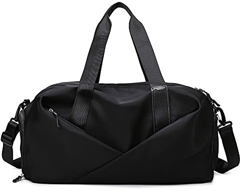 BONVEN Sporttasche für Damen, trocken, nass, getrennt, mit Schuhfach, wasserdicht, große Reisetasche, Schwimmen, Handtasche, Schultergurt für Fitnessstudio, Yoga, Schwimmen, Reisen, schwarz, S