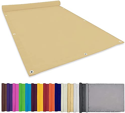 Balkonbespannung reißfest 3.5x3.5M Wasserabweisend imprägniert 95% UV-Block Sonnensegel Wasserdicht mit Befestigungs inkl Befestigungsseile Für Garten Balkon & Terrasse, Creme Farben, 22073