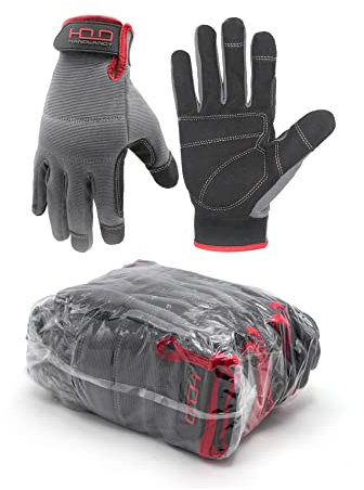 HANDLANDY Mens Work Gloves Touch Screen, Synthetic Leather Utility Gardening Gloves, Flexible Breathable Spandex Back- Padded Knuckles & Palm (XXL, Grey-6 Pairs)