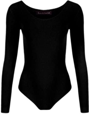 Mädchen Tanzanzug Langarm Body für Gymnastik PE Ballett Schwimmen 5-13 Jahre, Schwarz , 13 Jahre