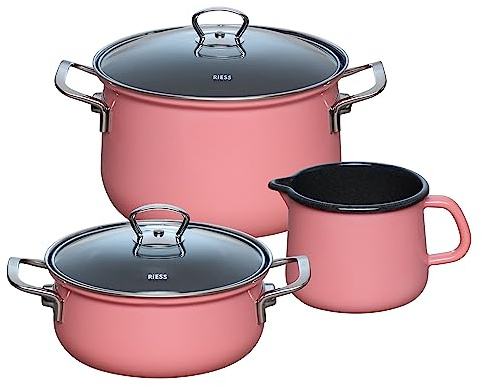 Riess, 0520-114, Starterset 3-teilig, PINK, Emaille, Made in Österreich, LBH: 48,5x24,0x28,5cm, 5,050kg, Induktionskocher kompatibel, Gasherd_geeignet, Elektroherd_geeignet, Spülmaschinenfest
