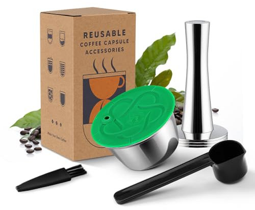 Capsule de café réutilisable en acier inoxydable compatible avec les machines à café DolceGusto, HAILASRE dosette permanente en métal rechargeable pour faire du café crème, 1 capsule + 1 tamper